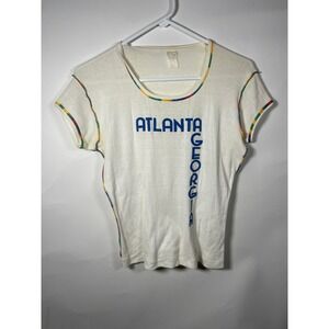 Vintage Atlanta Georgia Rainbow Trim T Shirt‎ Retro Graphic Tee Women's Small